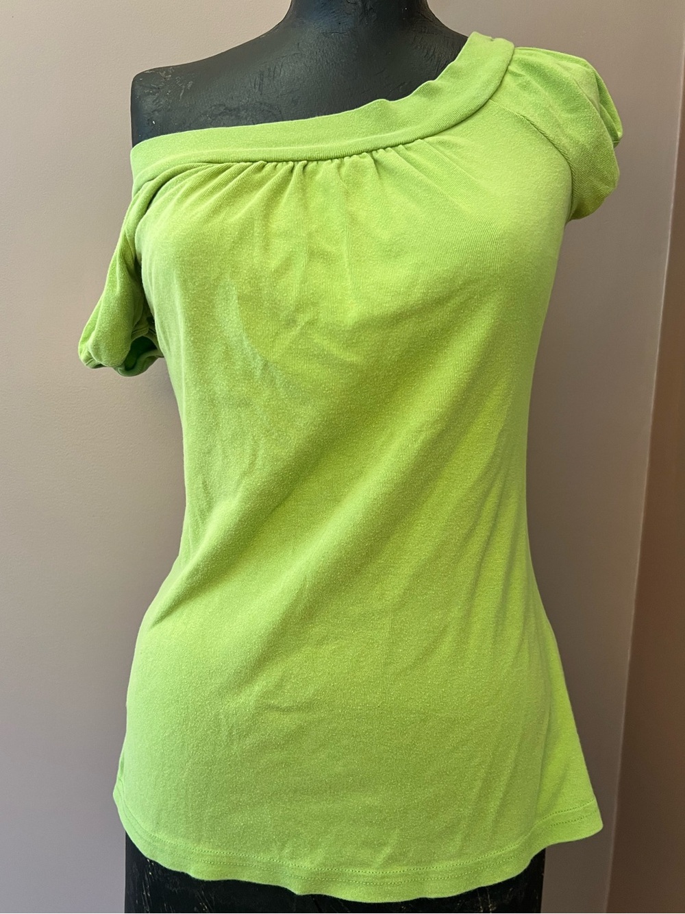 Y2K Self Esteem Green Puff Sleeve Top One Shoulder / Cold Shoulder Size Small